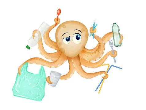 Octopus with plastic objects Stock Illustration