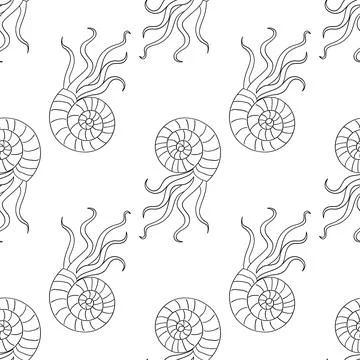 Octopus poulpe seashell seamless pattern. Marine life ocean floor hand drawn Illustrazione stock