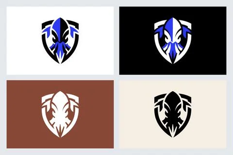 Octopus Shield Esports Logo Vector Set Stock Illustration