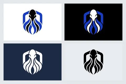 Octopus Shield Logo Design Set Stock Illustration