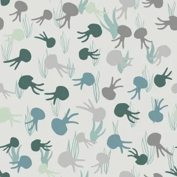 Octopus silhouttes simple seamless pattern. Multicolor pastel blue and beige  Stock Illustration