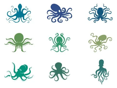 Octopus vector icon set in various color on white background Stock Illustration