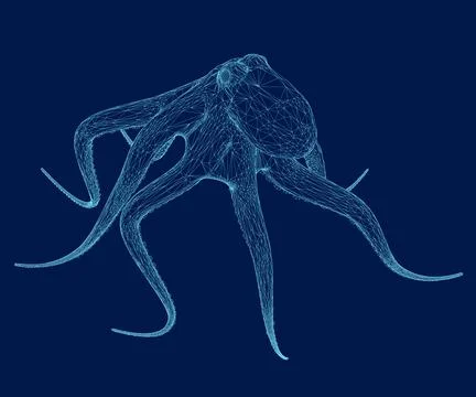 Octopus wireframe vector illustration on a blue background. vector illustration Stock Illustration