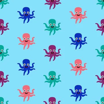 Octopuses pattern on blue background Stock Illustration