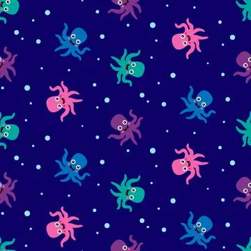 Octopuses pattern on dark blue background Stock Illustration