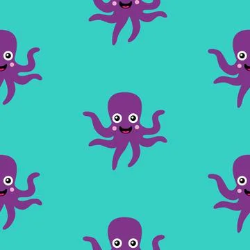 Octopuses pattern on turquoise background Stock Illustration