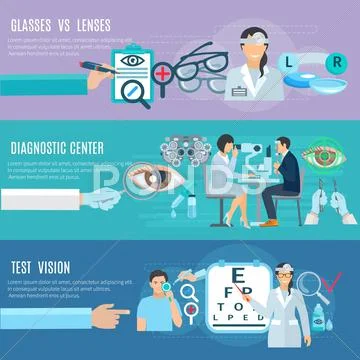 Oculist Diagnostic Center Flat Banners Set Stock Illustration