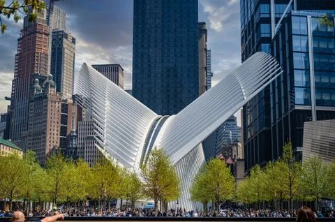 The Oculus with buildings behind it, in New York City 스톡 사진
