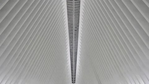 Oculus center in NYC, panning down from dome to main concourse Stock Footage 200251529