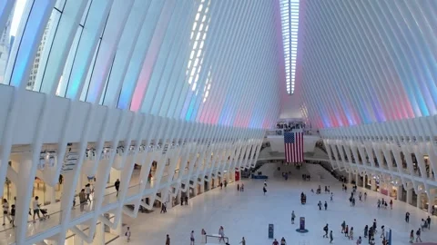 Oculus interior at World Trade Center, New York City, USA. Panning Video stock 314110358
