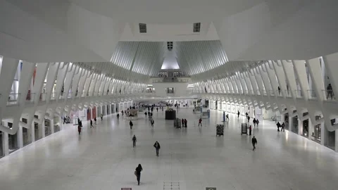 Oculus main concourse at night. World Trade Center Mall and Subway Station Stock Footage 200232845