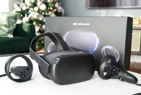 Oculus Quest VR virtual reality headset and controllers by Facebook Stock Photos