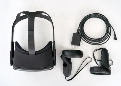 Oculus Quest VR virtual reality headset and controllers by Facebook Stock Photos