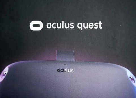 Oculus Quest VR virtual reality logo close up Stock Photos