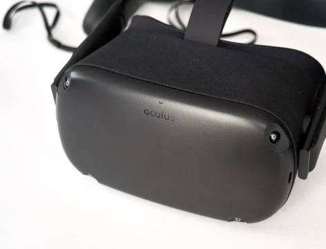 Oculus Quest VR virtual reality headset by Facebook over white background Stock Photos