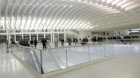 Oculus, World Trade Center, path train lobby stairs. Manhattan Nyc, 49 Stock Footage 220539393