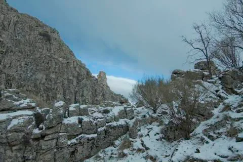 Odd rock formations on the cliffs over el purgatorio waterfalls Stock Photos