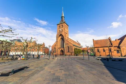 Odense, Denmark - April 29, 2017: Town center of Odense Stock Photos