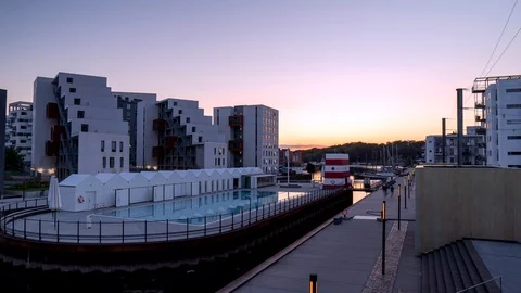 Odense harbor sunset timelapse 스톡 동영상 124862501