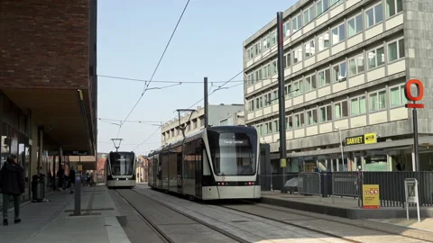 The Odense Tramway is a tram system in Odense, Denmark Stock Footage 197491438