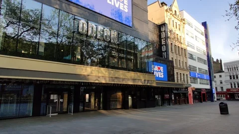 ODEON CINEMA EERILY EMPTY DURING COVID-19 PANDEMIC LOCKDOWN, 4K Stock Footage 128836990