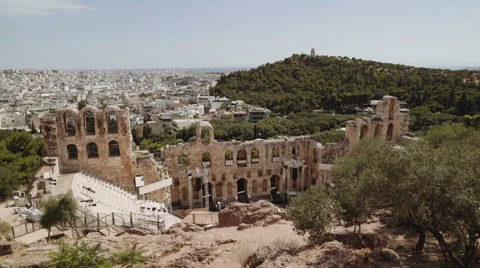 The Odeon of Herodes Atticus in the Acropolis of Athens, Greece Stock Footage 64409375