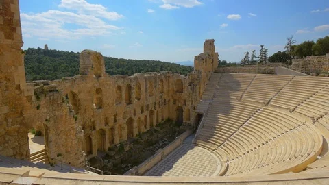 Odeon of Herodes Atticus in the Acropolis of Athens, Greece. Steadicam shot Stock Footage 106974359