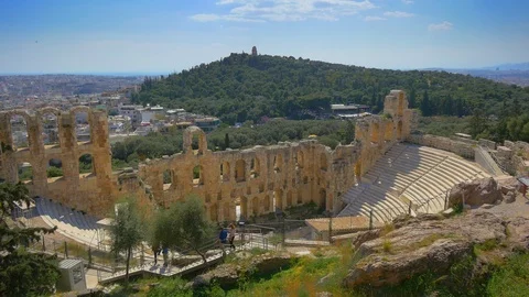 Odeon of Herodes Atticus in the Acropolis of Athens, Greece. Steadicam shot Stock Footage 106974386