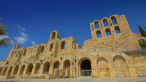 Odeon of Herodes Atticus in the Acropolis of Athens, Greece. Steadicam shot Stock Footage 106974452