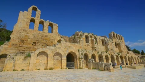 Odeon of Herodes Atticus in the Acropolis of Athens, Greece. Steadicam shot Stock Footage 106974486