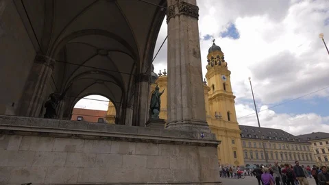 Odeonsplatz Square in Maxvorstadt Munich district at the weekend. Stock Footage 98140686