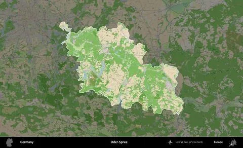 Oder-Spree highlighted, Germany. Topographic French Stock-Illustration