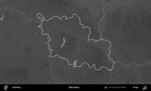 Oder-Spree outlined, Germany. Grayscale Stock-Illustration