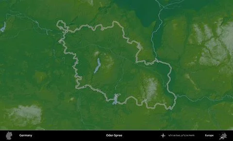 Oder-Spree outlined, Germany. Physical Stock-Illustration