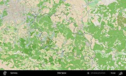 Oder-Spree outlined, Germany. Topographic French Stock-Illustration