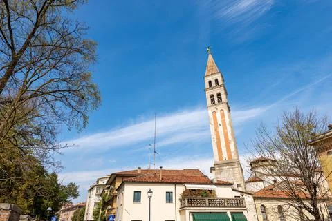 Oderzo Cathedral with the Leaning Bell Tower - Treviso Veneto Italy Stock Photos