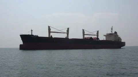 Odessa, Ukraine - dry cargo ship is at anchor in sea Stock Footage
