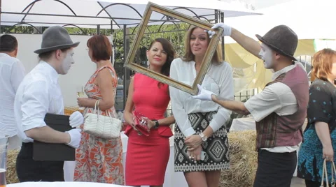 ODESSA, UKRAINE, June (2014) Two pantomime actor entertain visitors Stock Footage