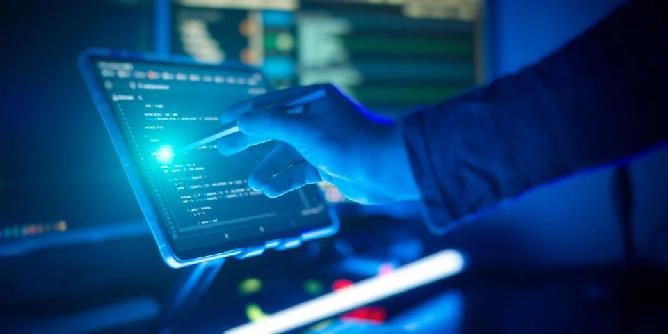 ?oding html and programming on screen laptop, development Stock Photos