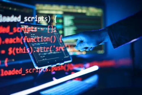 ?oding html and programming on screen laptop, development Stock Photos
