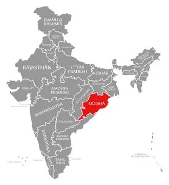 Odisha red highlighted in map of India Stock Illustration