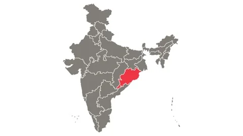 Odisha state blinking red highlighted in map of India Stock Footage 156033424