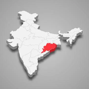 Odisha state location within India 3d map Stock Illustration