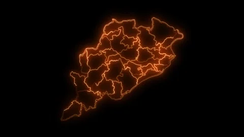 Odisha State Neon Map Glowing Outline India Animation 4K Видео 330998625