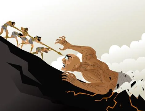 Odisseus fighting the cyclops Stock Illustration