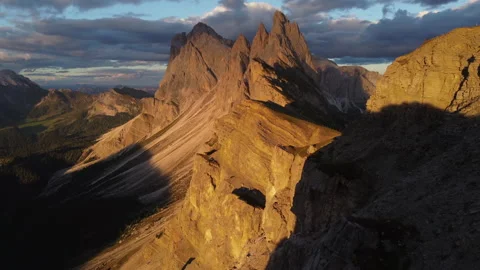 Odle Mountain Group from Seceda Aerial View, Dolomites South Tyrol, Italy Stock Footage 209158459