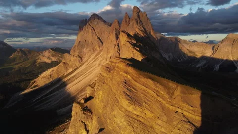 Odle Mountain Group from Seceda Aerial View, Dolomites South Tyrol, Italy Stock Footage 209159306