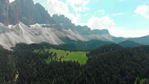 Odle mountain range, Val Gardena. Majestic Furchetta peak. Stock Footage 133734319