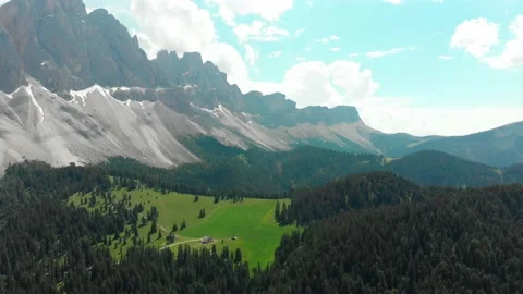 Odle mountain range, Val Gardena. Majestic Furchetta peak. Stock Footage 133734387