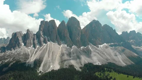 Odle mountain range, Val Gardena. Majestic Furchetta peak. Stock Footage 133734470
